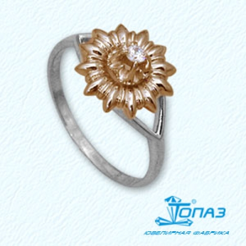 Кольцо Цветок из белого золота с фианитом