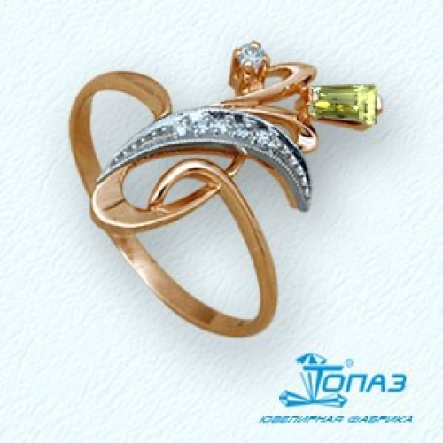 Золотое кольцо Растения с хризолитом, бриллиантами