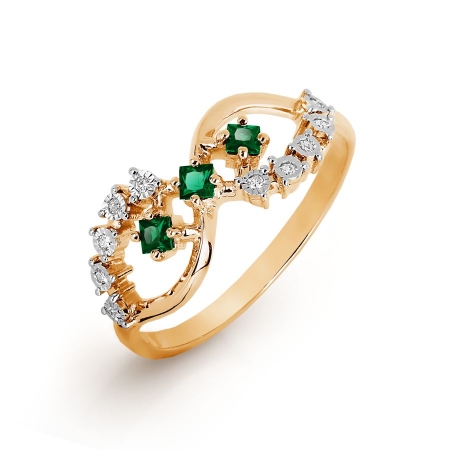 Т145616493 золотое кольцо с изумрудом и бриллиантом