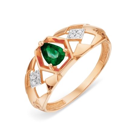Т141018449 золотое кольцо с изумрудом и бриллиантом