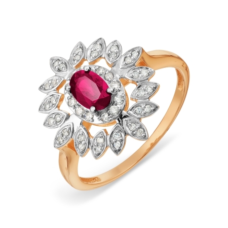 Т141017796 золотое кольцо с рубином и бриллиантом