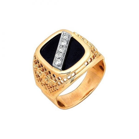 Кольцо-печатка из золота с бриллиантами и фианитом