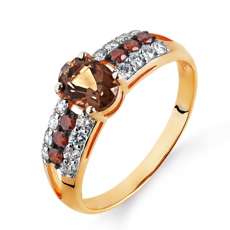Золотое кольцо с раухтопазом, бриллиантами