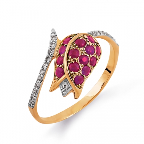 Золотое кольцо Бутон с рубинами, бриллиантами