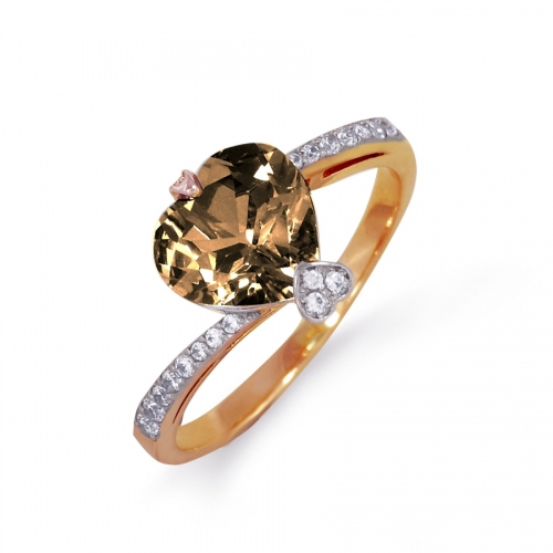 Золотое кольцо с раухтопазом, фианитами
