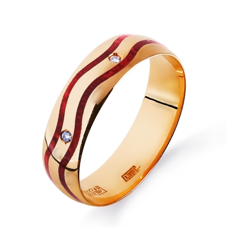 Т151013781-01 золотое кольцо обручальное с бриллиантами, эмалью