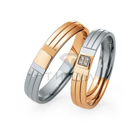Т-27356 золотые парные обручальные кольца (ширина 4 мм.) (цена за пару)