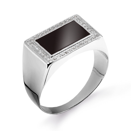 Мужское кольцо из белого золота с бриллиантами, эмалью
