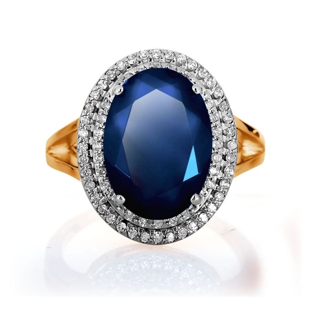 Т141016560 золотое кольцо с бриллиантами, сапфиром выращенным