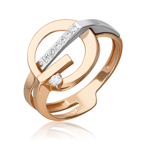 Кольцо  из комбинированного золота 585 пробы с фианитом