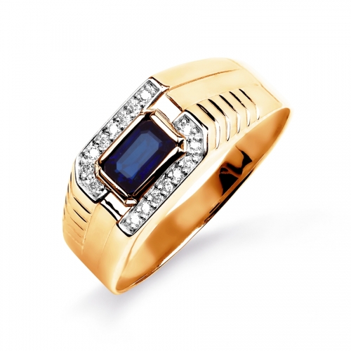 Золотое мужское кольцо с сапфиром, бриллиантами