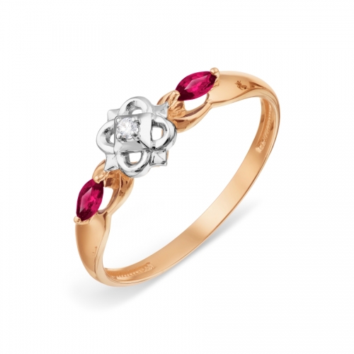 Кольцо с рубинами и бриллиантом