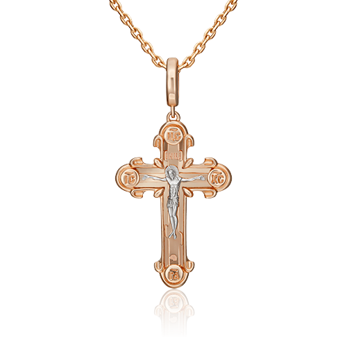 Крестик из комбинированного золота без камней