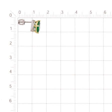 Т392028105 серьги-гвоздики из комбинированного золота с изумрудом гт и фианитами