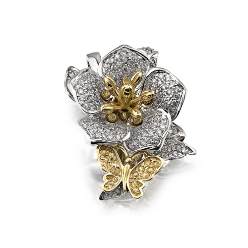 Ювелирный завод Топаз Подвеска Цветок из белого золота с сапфирами, бриллиантами