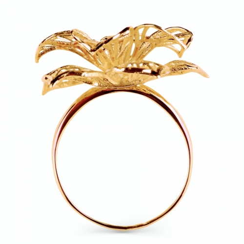 Золотое кольцо Ажурный цветок без камней