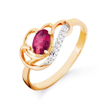 Т141016423 золотое кольцо с рубином и бриллиантом