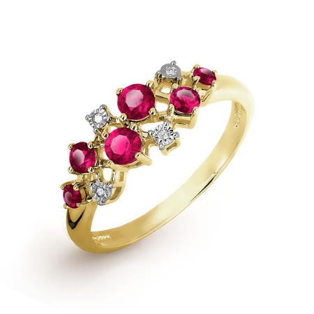 Т945616491 кольцо из желтого золота с рубином и бриллиантом