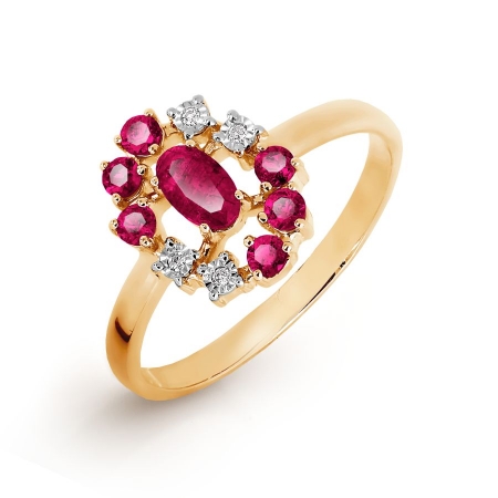 Т145616494 золотое кольцо с рубином и бриллиантом