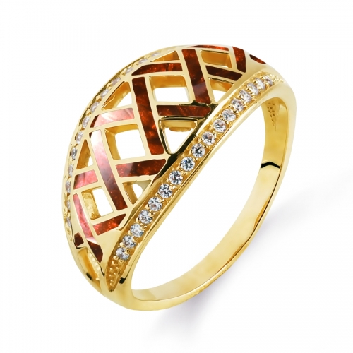 Золотое кольцо с эмалью и фианитами