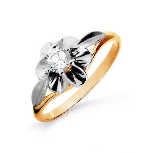 Золотое кольцо Цветок с бриллиантом