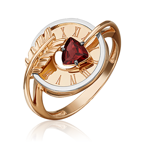 Кольцо «Обгоняя время» (пожелание удачи) из комбинированного золота c гранатом