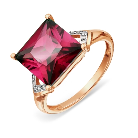 Золотое кольцо с рубином ГТ и бриллиантом