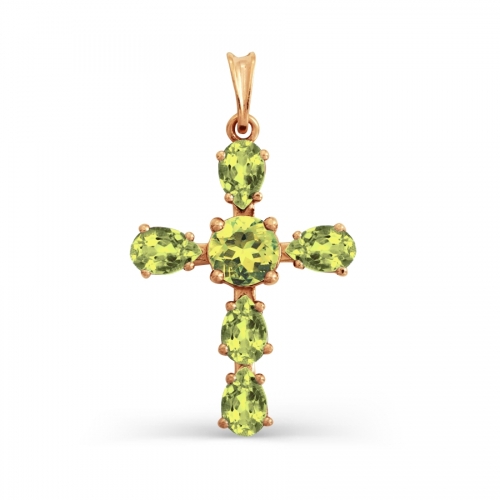 Золотой крестик с хризолитом