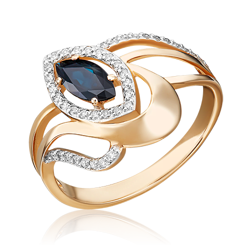 Кольцо из красного золота с сапфиром и бриллиантом