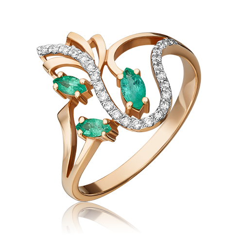 Ювелирный завод «Платина» Золотое кольцо с бриллиантами и изумрудами