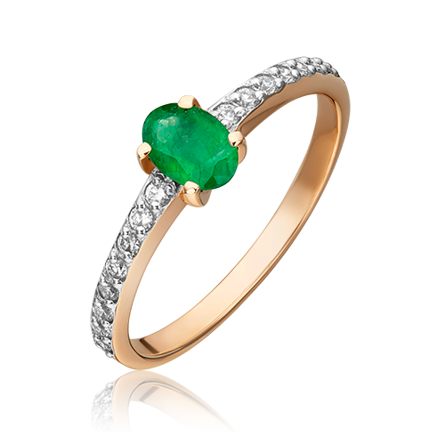 Ювелирный завод «Платина» Золотое кольцо с изумрудом и бриллиантами
