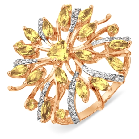 Т143018060 золотое кольцо с цитрином и фианитами