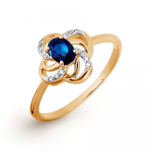 Золотое кольцо с сапфиром и бриллиантом
