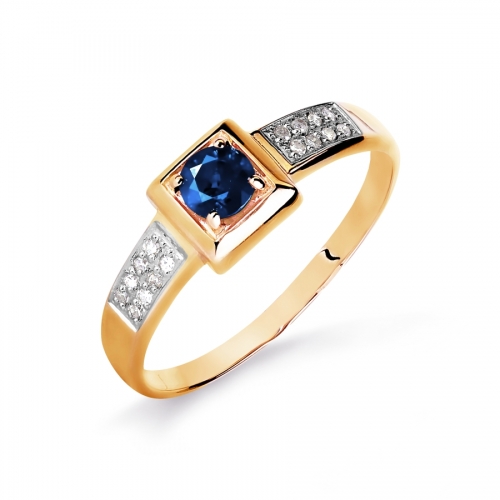 Ювелирный завод Топаз Золотое кольцо с сапфиром и бриллиантом