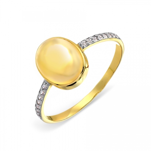 Кольцо из желтого золота с цитрином, фианитами (16,5)