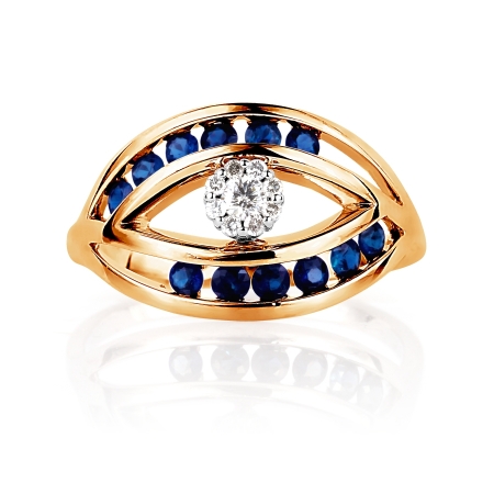 Т131015337-1 золотое кольцо с сапфирами и бриллиантами