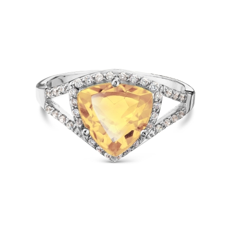 Т307017084-01 кольцо из белого золота с цитрином и фианитами