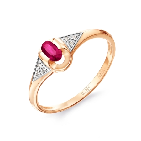Т141017216 золотое кольцо с рубином и бриллиантом