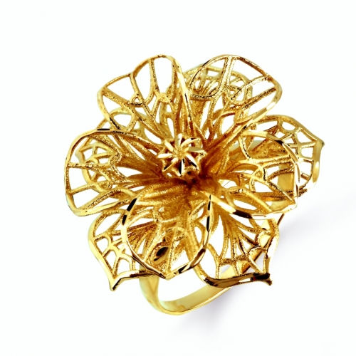 Ювелирный завод Топаз Кольцо Ажурный цветок из желтого золота