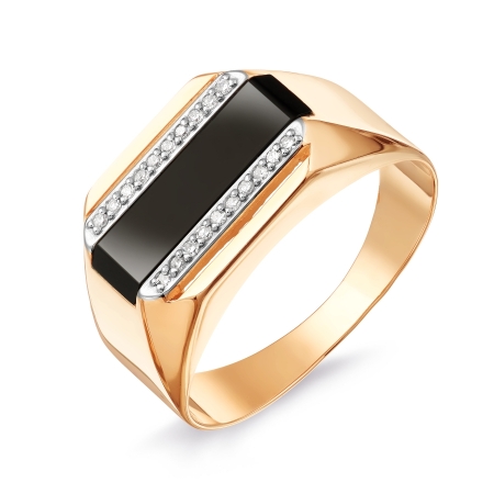Т141044884 золотое мужское кольцо с бриллиантами, ониксом