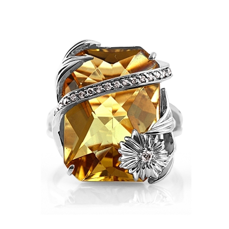 Т331014146 кольцо из белого золота с кварцем, бриллиантами