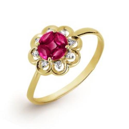 Кольцо Цветок из желтого золота с рубинами, бриллиантами
