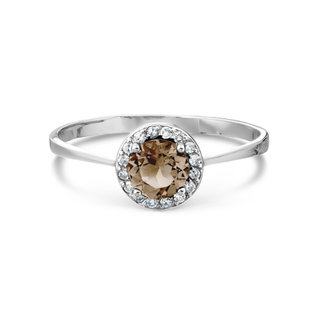 Т301014119 кольцо из белого золота с раухтопазом и бриллиантом