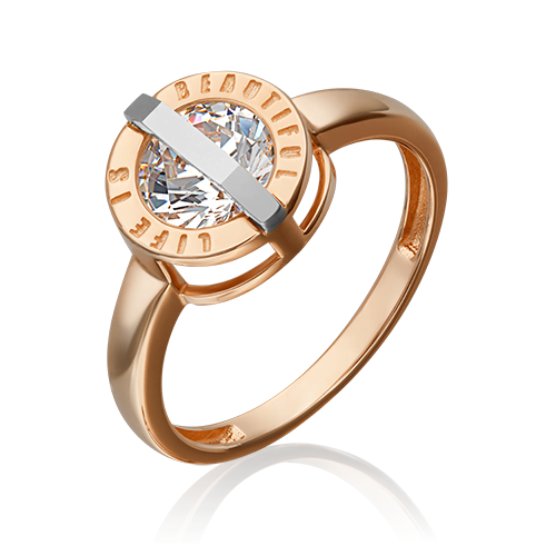Женское кольцо из комбинированного золота с фианитом
