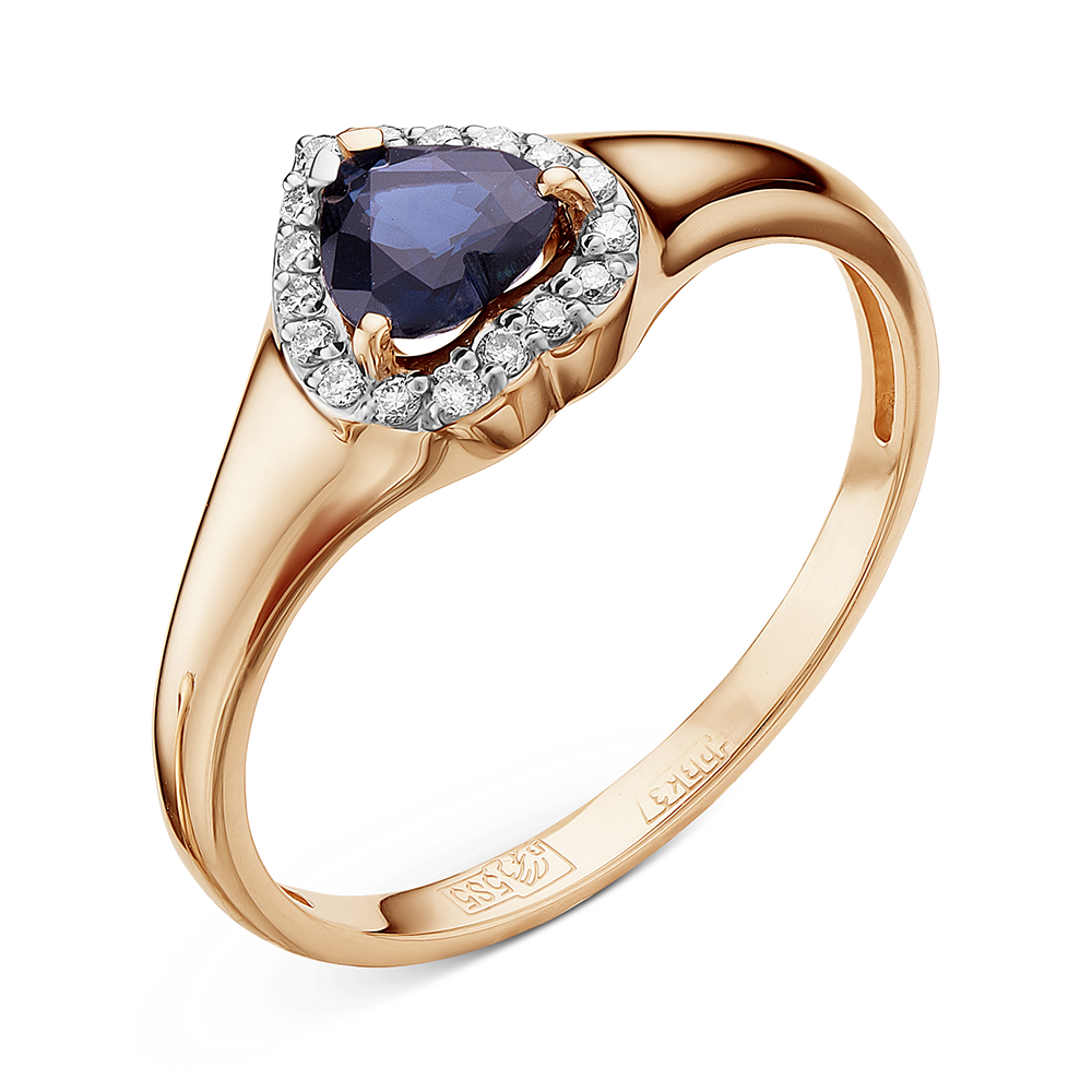 Золотое кольцо из красного золота сапфиры бриллианты 585