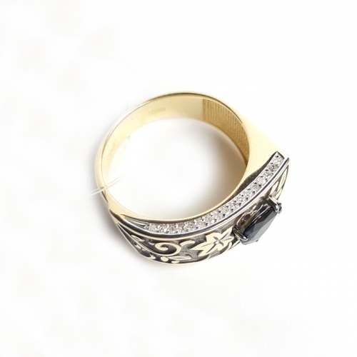 Женское кольцо из желтого золота 585 пробы c сапфиром, бриллиантом