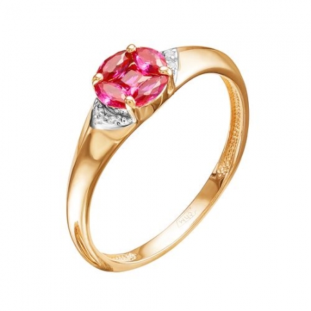 Кольцо из красного золота с рубином, рубинами, бриллиантами