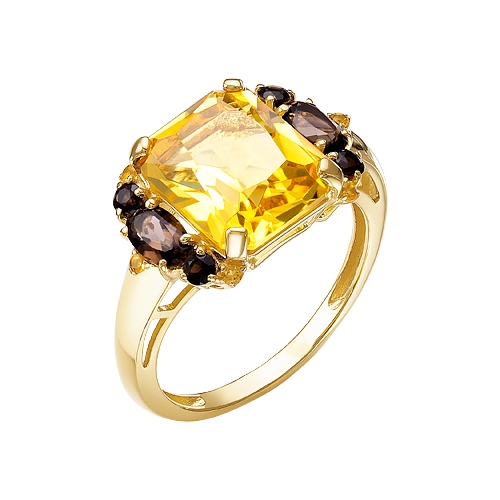 Кольцо из жёлтого золота с цитринами и раухтопазами