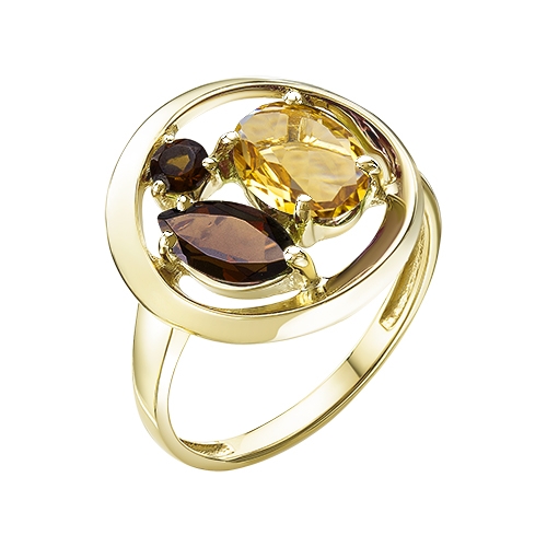 Кольцо из жёлтого золота с цитрином и раухтопазами