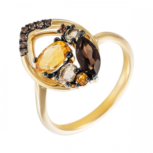 Кольцо из золота с бриллиантами, сапфиром и цветными камнями